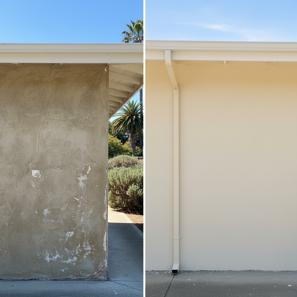 Completed residential stucco work at a residential property in Burlingame, CA