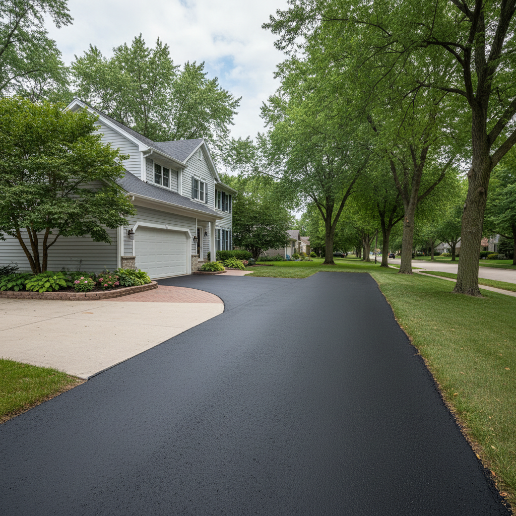 Completed asphalt sealcoating work at a residential property in Franklin Park, IL