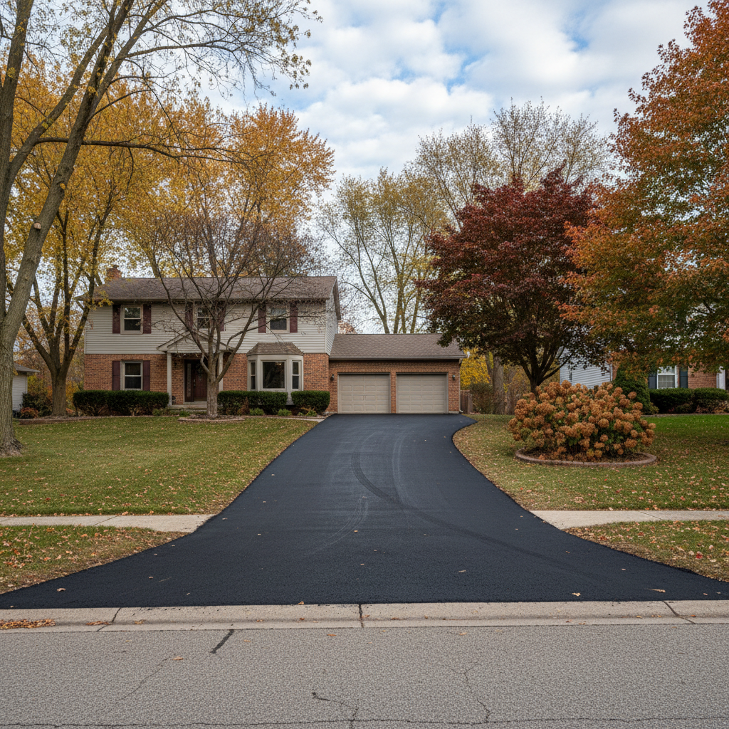 Completed asphalt paving work at a residential property in Franklin Park, IL
