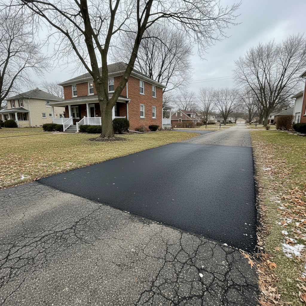 Completed asphalt patching work at a residential property in Franklin Park, IL