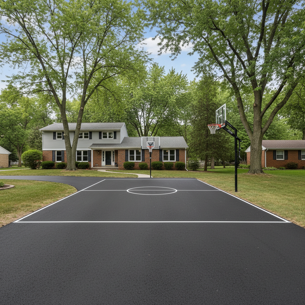 Completed asphalt striping work at a residential property in Franklin Park, IL