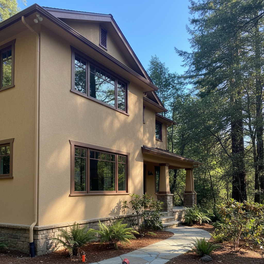 Completed stucco installation work at a residential property in Boulder Creek, CA