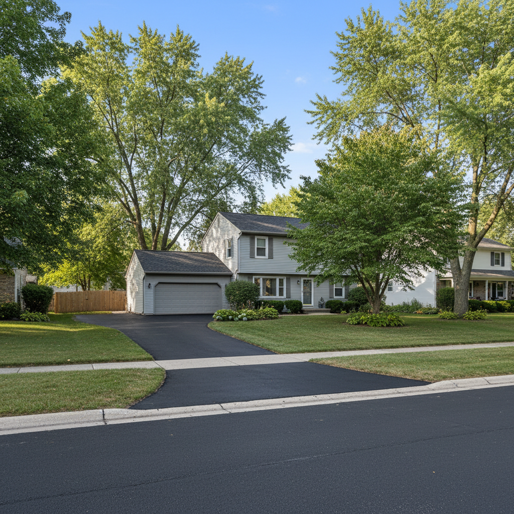 Completed asphalt sealcoating work at a residential property in Le Roy, IL