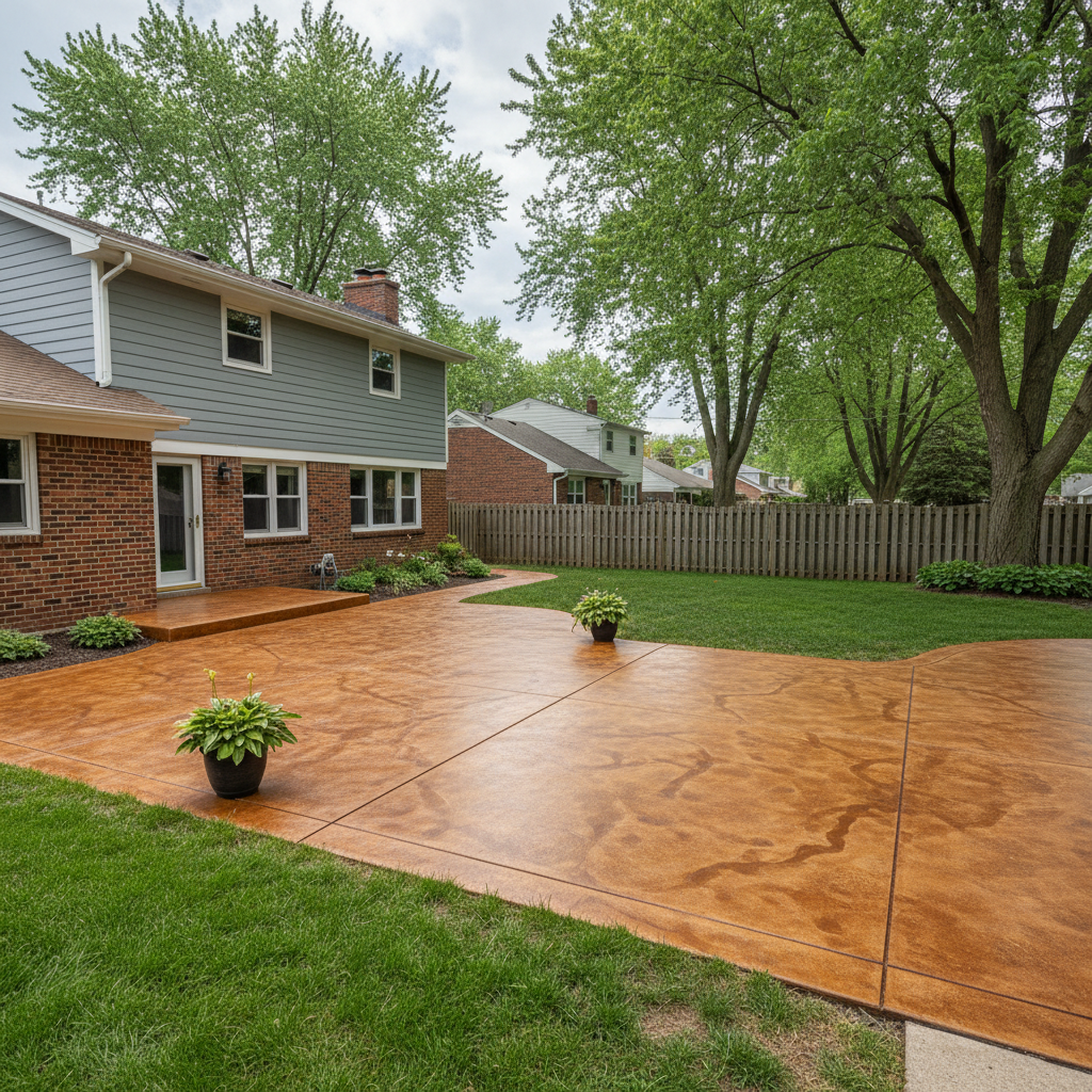 Completed concrete staining work at a residential property in Evanston, IL