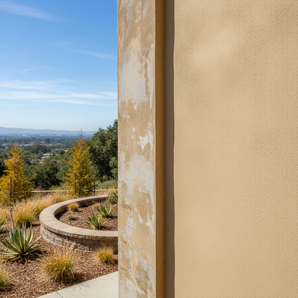 Completed residential stucco work at a residential property in Redwood City, CA