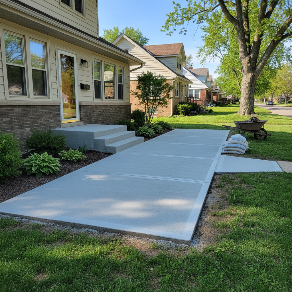 Completed concrete repair work at a residential property in Oak Park, IL