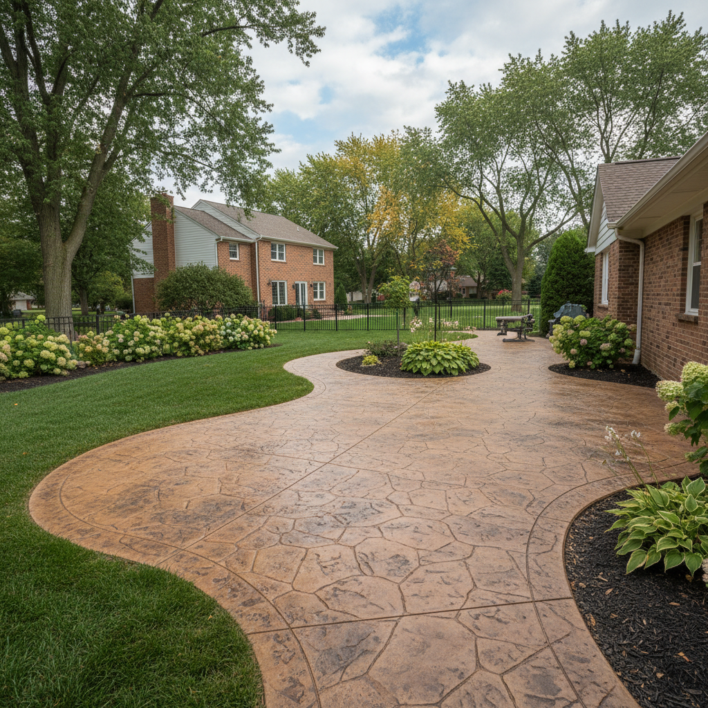 Completed decorative concrete work at a residential property in Des Plaines, IL