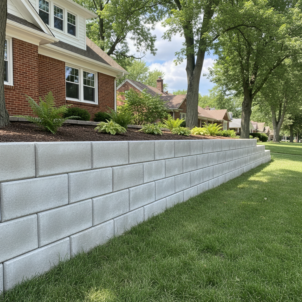 Completed concrete retaining walls work at a residential property in Oak Park, IL