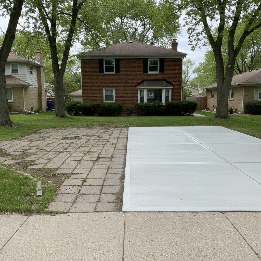 Completed concrete flatwork work at a residential property in Chicago, IL