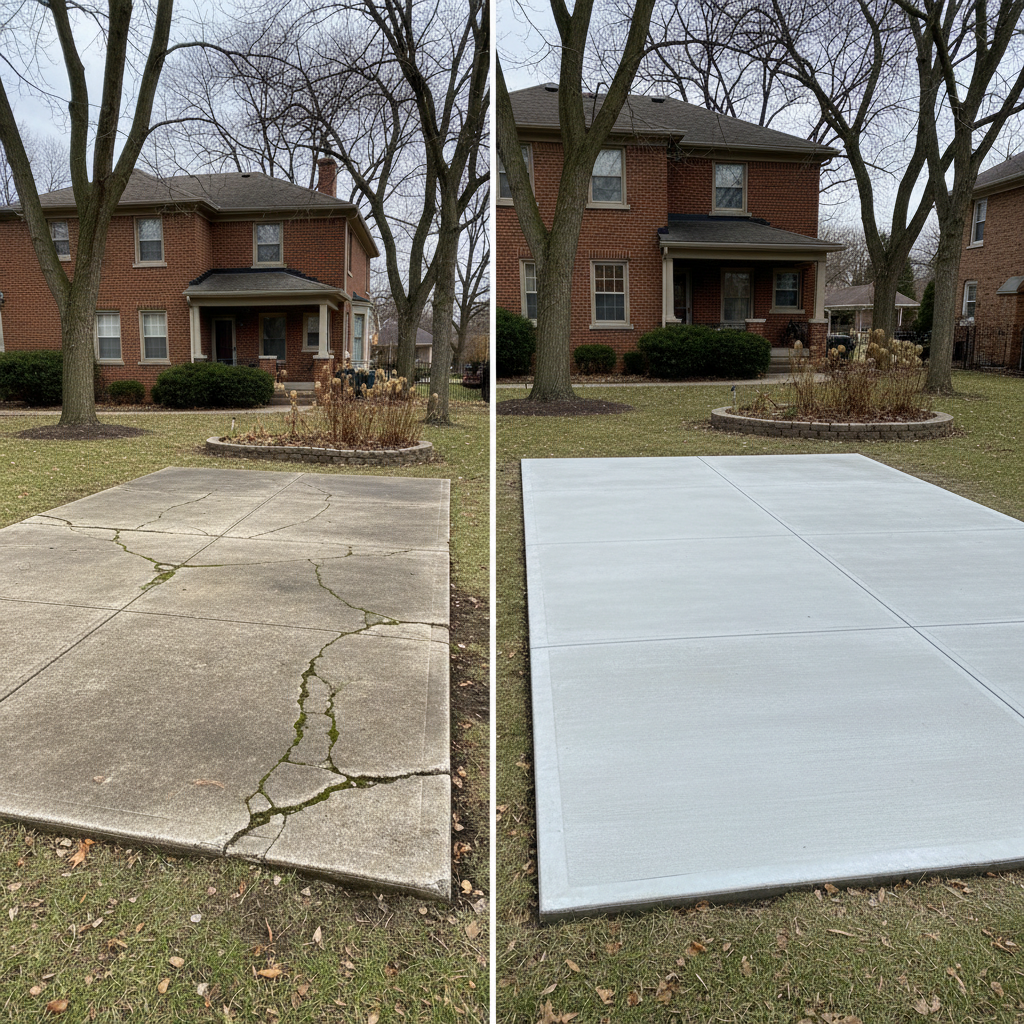 Completed concrete installation work at a residential property in Oak Park, IL
