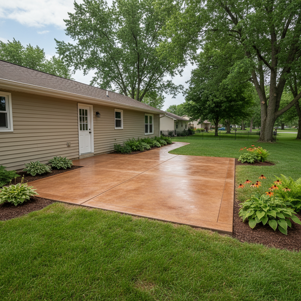 Completed concrete staining work at a residential property in Des Plaines, IL