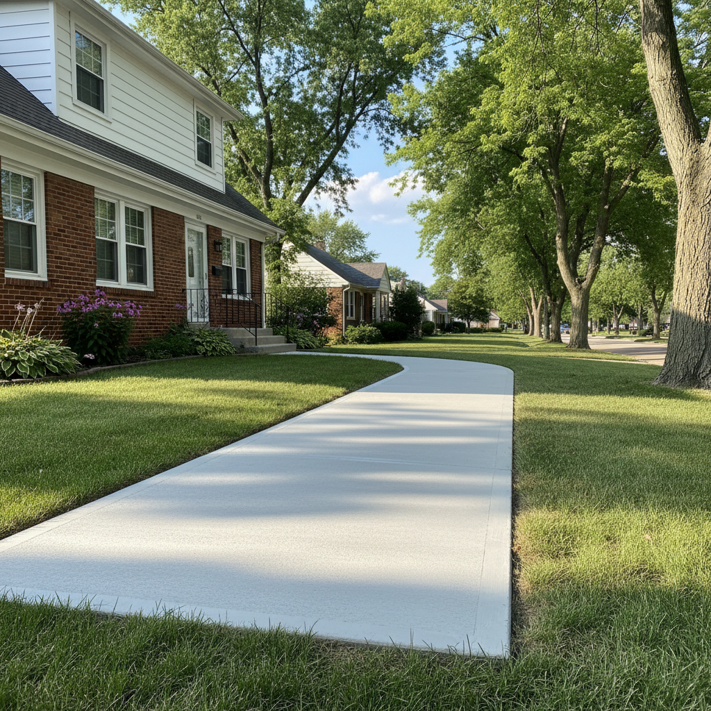 Completed concrete sidewalks work at a residential property in Elgin, IL