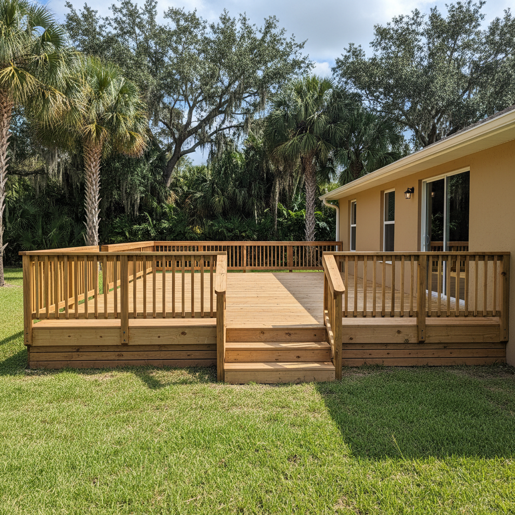 Completed wooden decks work at a residential property in Coral Springs, FL