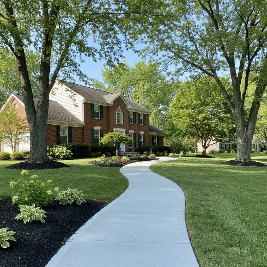 Completed concrete sidewalks work at a residential property in Wheaton, IL