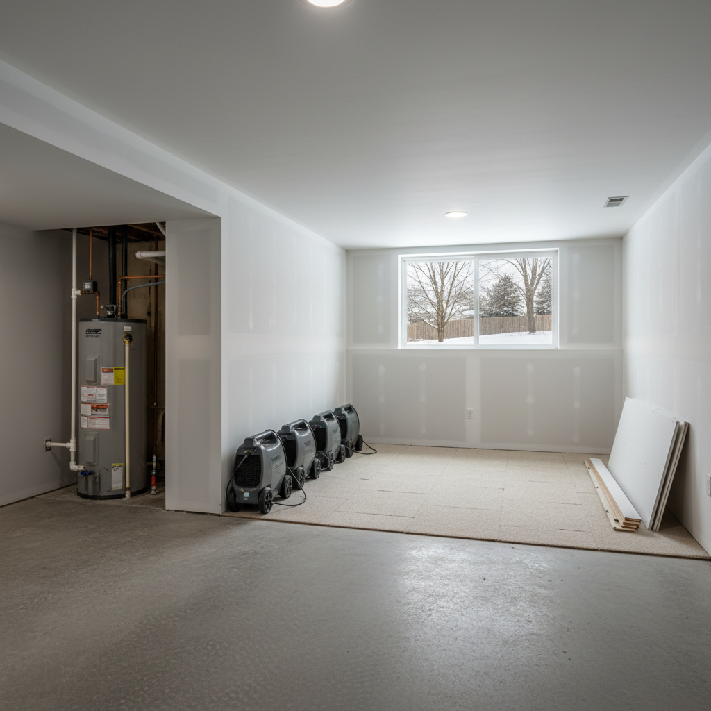 Completed water damage cleanup work at a residential property in Rockford, IL