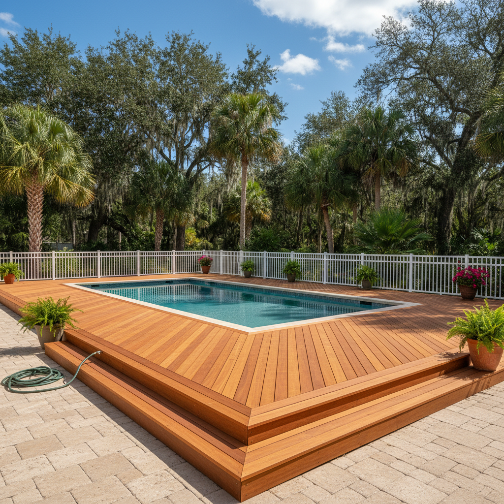 Completed pool decks work at a residential property in St Cloud, FL