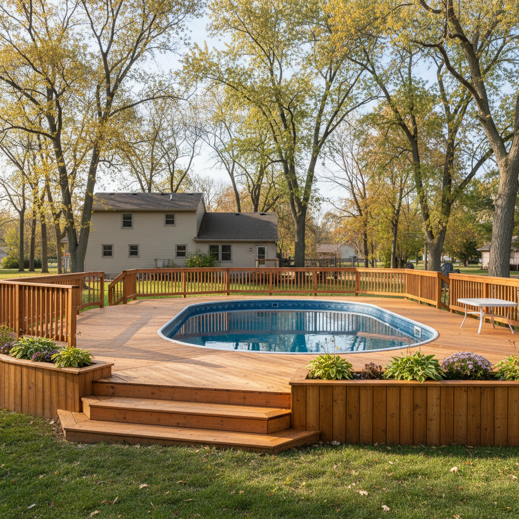 Completed pool decks work at a residential property in Rockford, IL