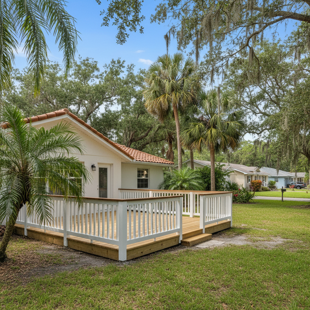 Completed deck railing installation work at a residential property in Cross City, FL
