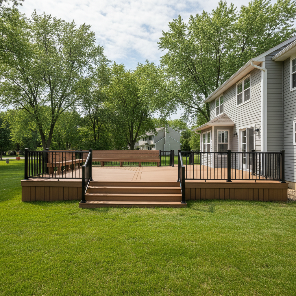 Completed composite decks work at a residential property in Rockford, IL