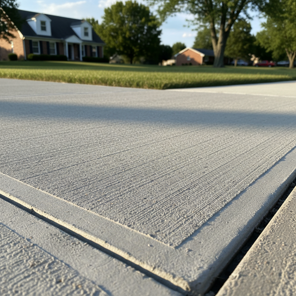 Completed concrete sidewalks work at a residential property in Muncie, IN