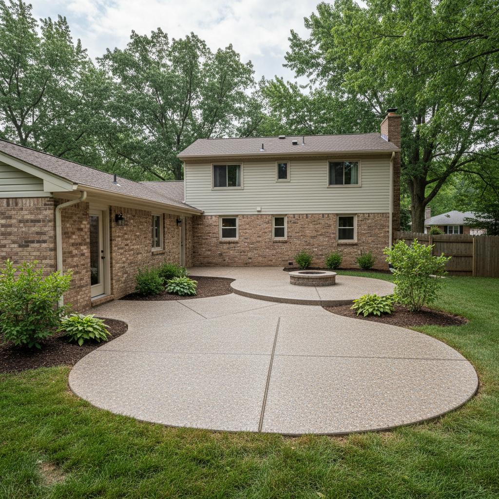 Completed concrete patios work at a residential property in Muncie, IN