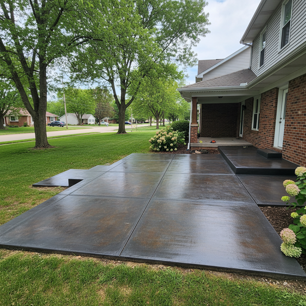 Completed concrete staining work at a residential property in Muncie, IN