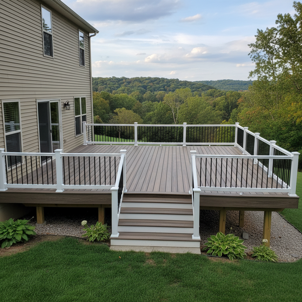 Completed trex decks work at a residential property in Elizabeth, IN
