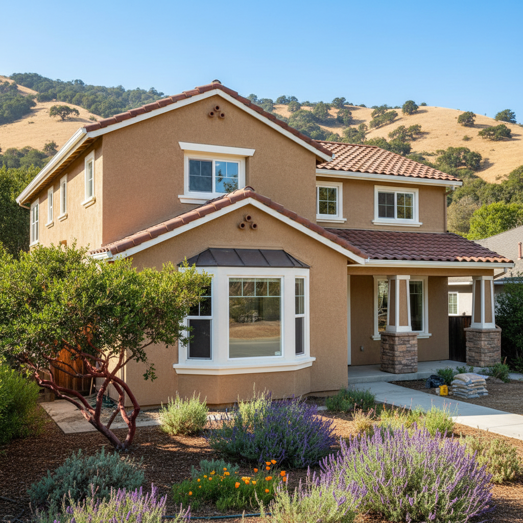 Completed residential stucco work at a residential property in Redwood City, CA