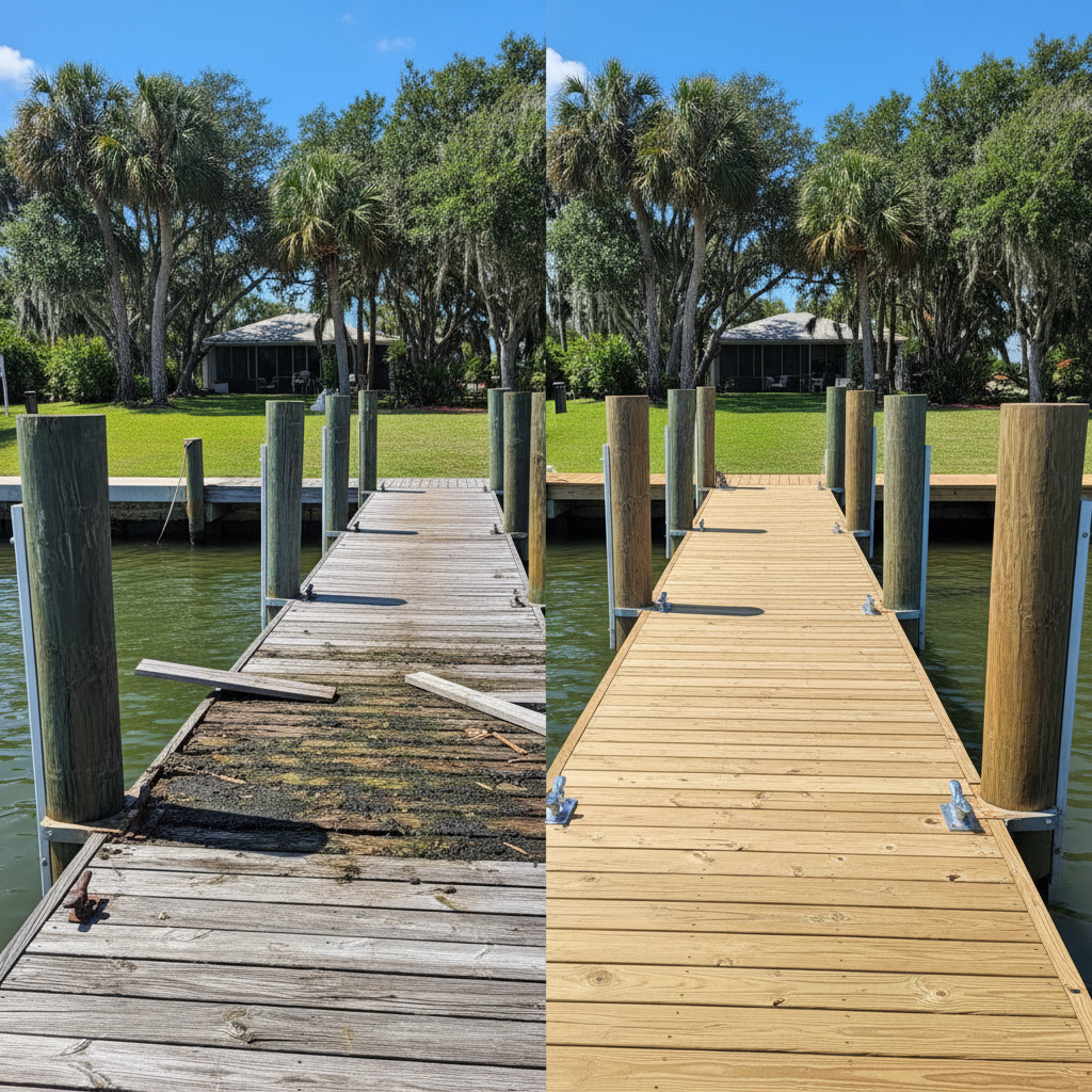 Completed dock demolition work at a residential property in Port Richey, FL