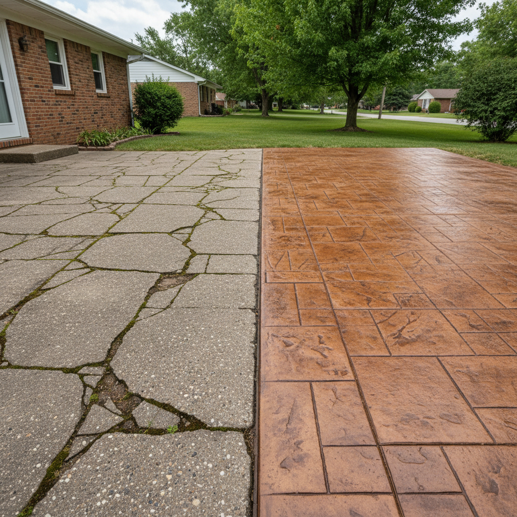 Completed decorative concrete work at a residential property in Muncie, IN