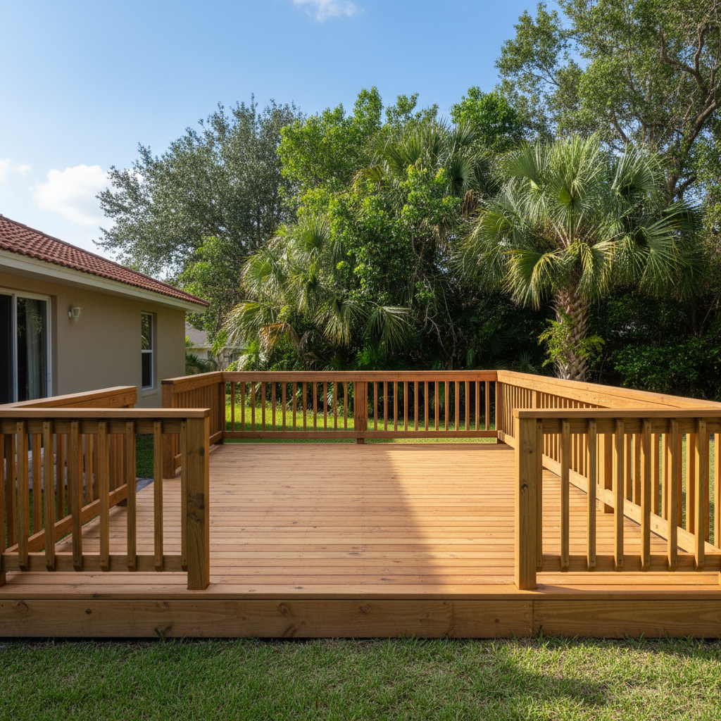 Completed deck construction work at a residential property in St Cloud, FL