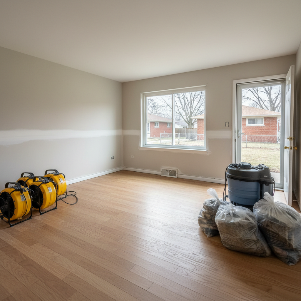 Completed structural drying work at a residential property in Bellwood, IL