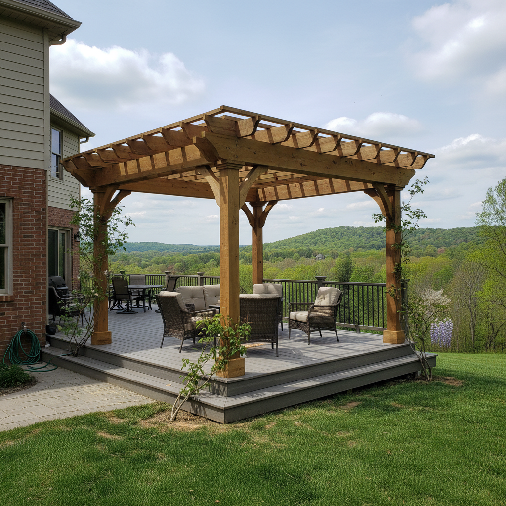 Completed pergola construction work at a residential property in Elizabeth, IN