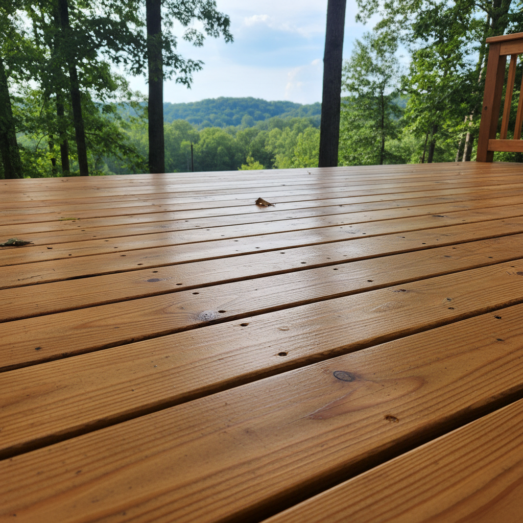 Completed wooden decks work at a residential property in Elizabeth, IN