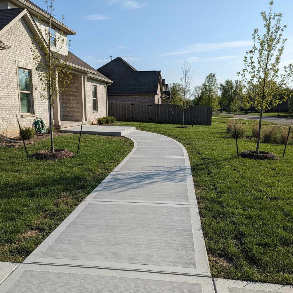 Completed concrete sidewalks work at a residential property in Lawrence, KS