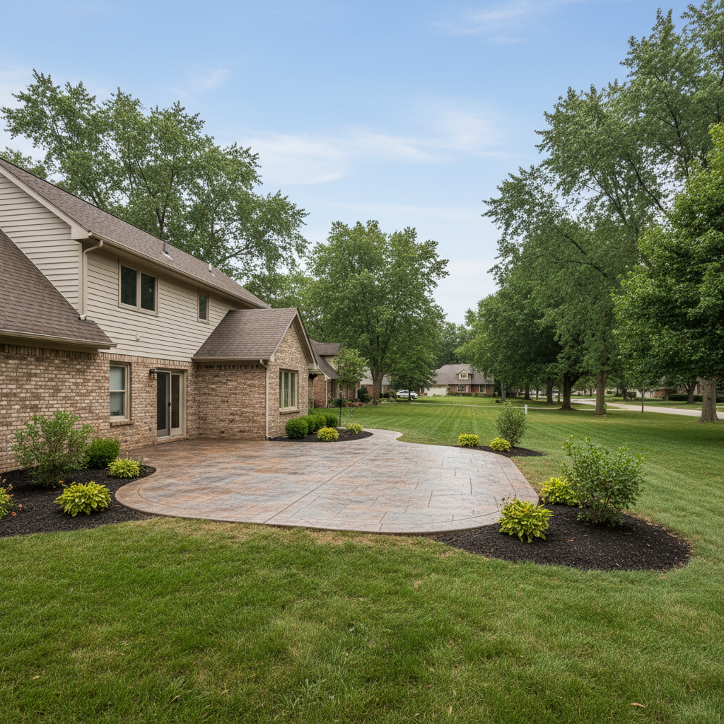 Completed stamped concrete work at a residential property in Muncie, IN