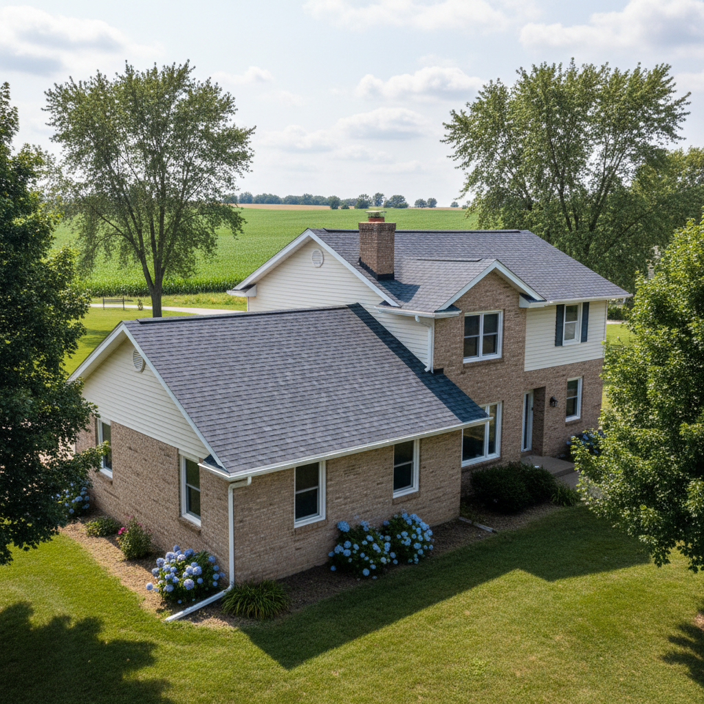 Completed roof replacement work at a residential property in Sioux Center, IA