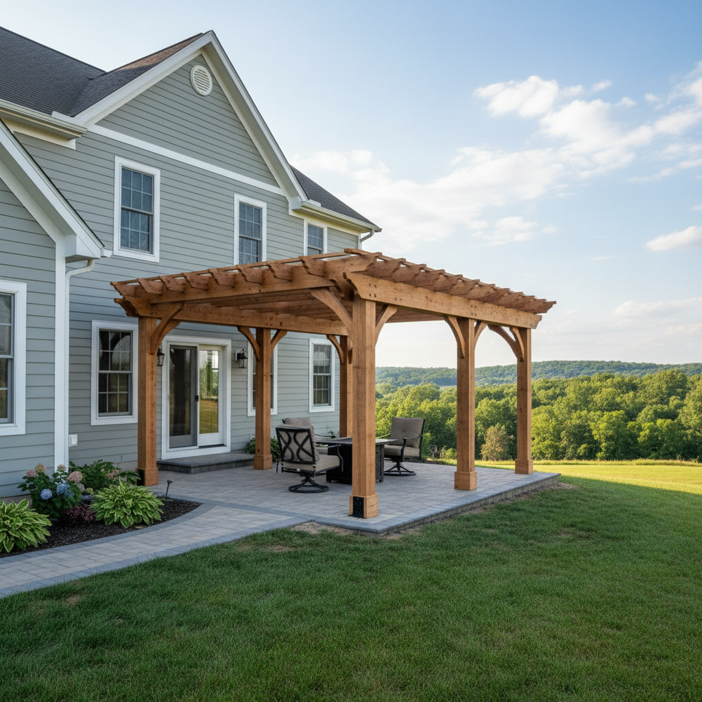 Completed pergola construction work at a residential property in Elizabeth, IN