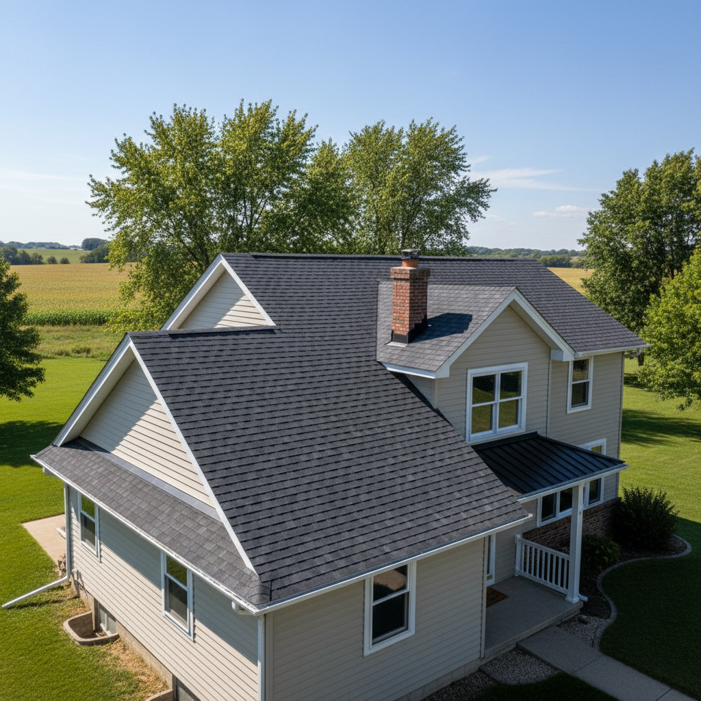 Completed roof installation work at a residential property in Sioux Center, IA