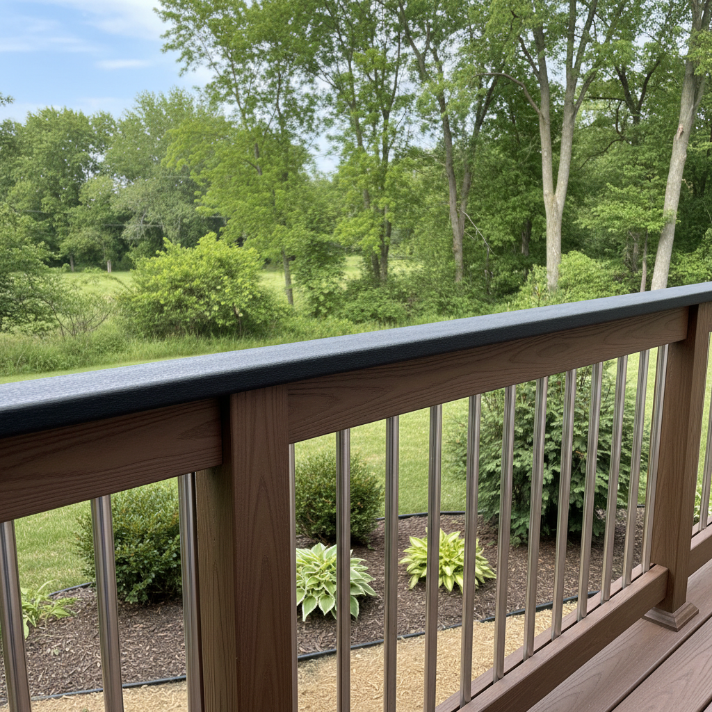 Completed deck railing installation work at a residential property in Elizabeth, IN