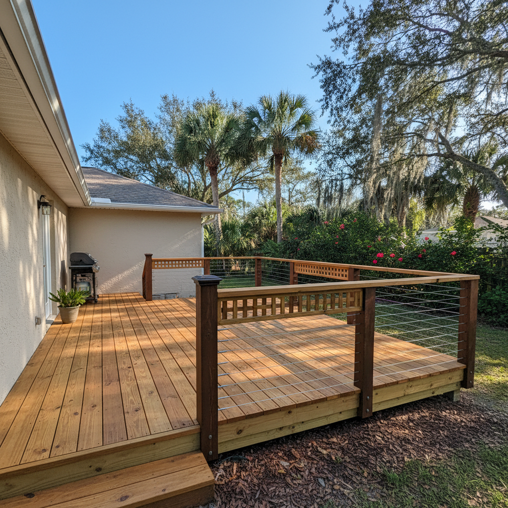 Completed deck railing installation work at a residential property in Cross City, FL