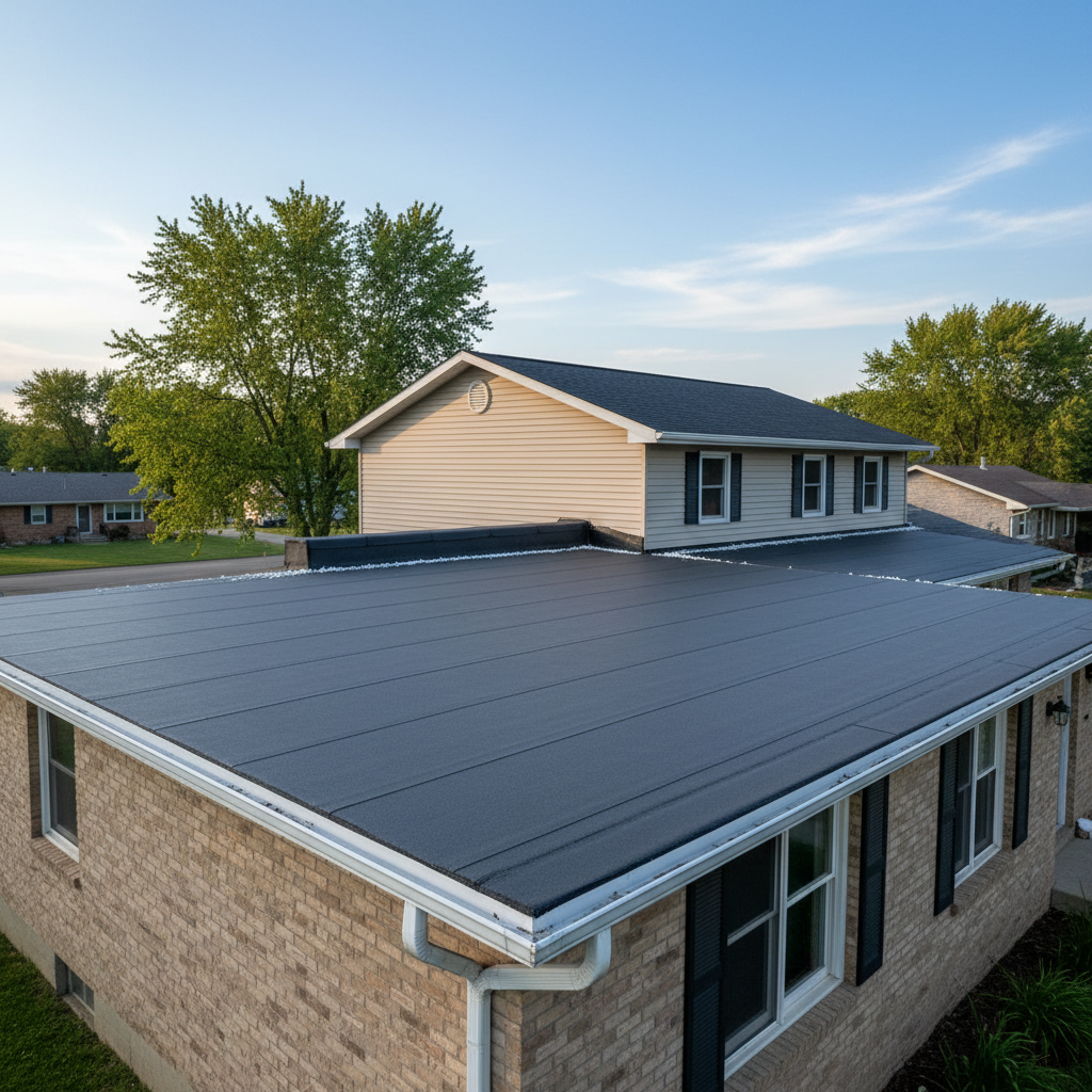 Completed flat roofing work at a residential property in Sioux Center, IA