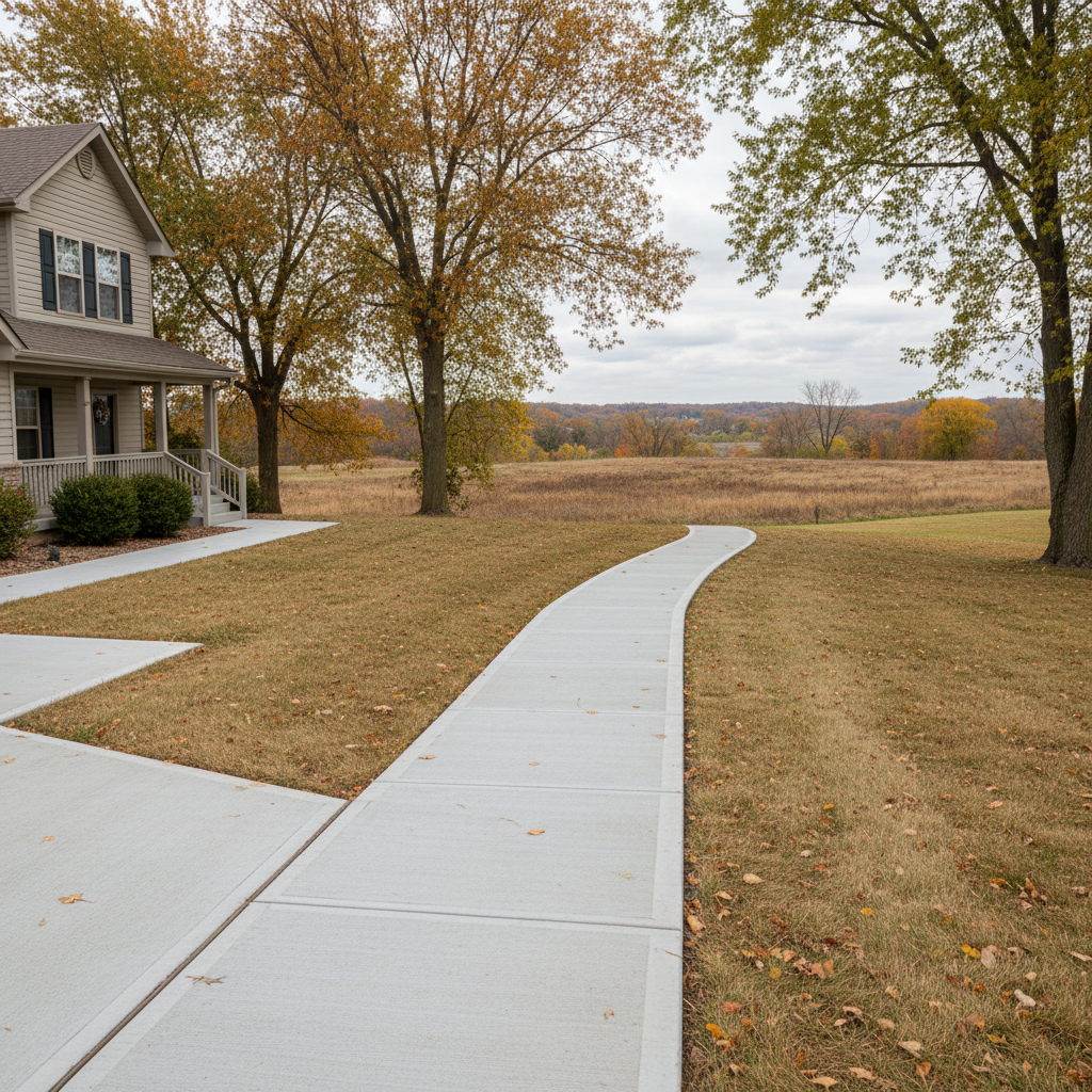 Completed concrete sidewalks work at a residential property in Lawrence, KS