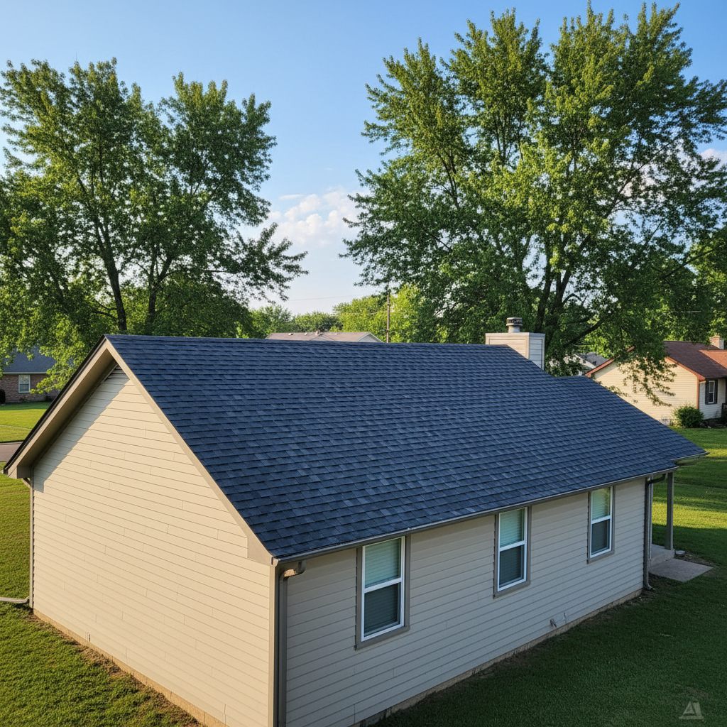 Completed asphalt shingle roofing work at a residential property in Derby, KS
