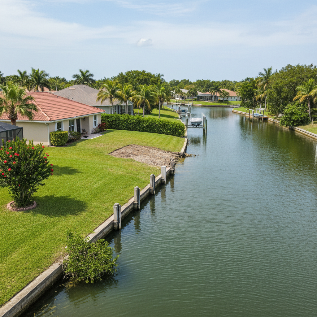 Completed dock demolition work at a residential property in Cape Coral, FL