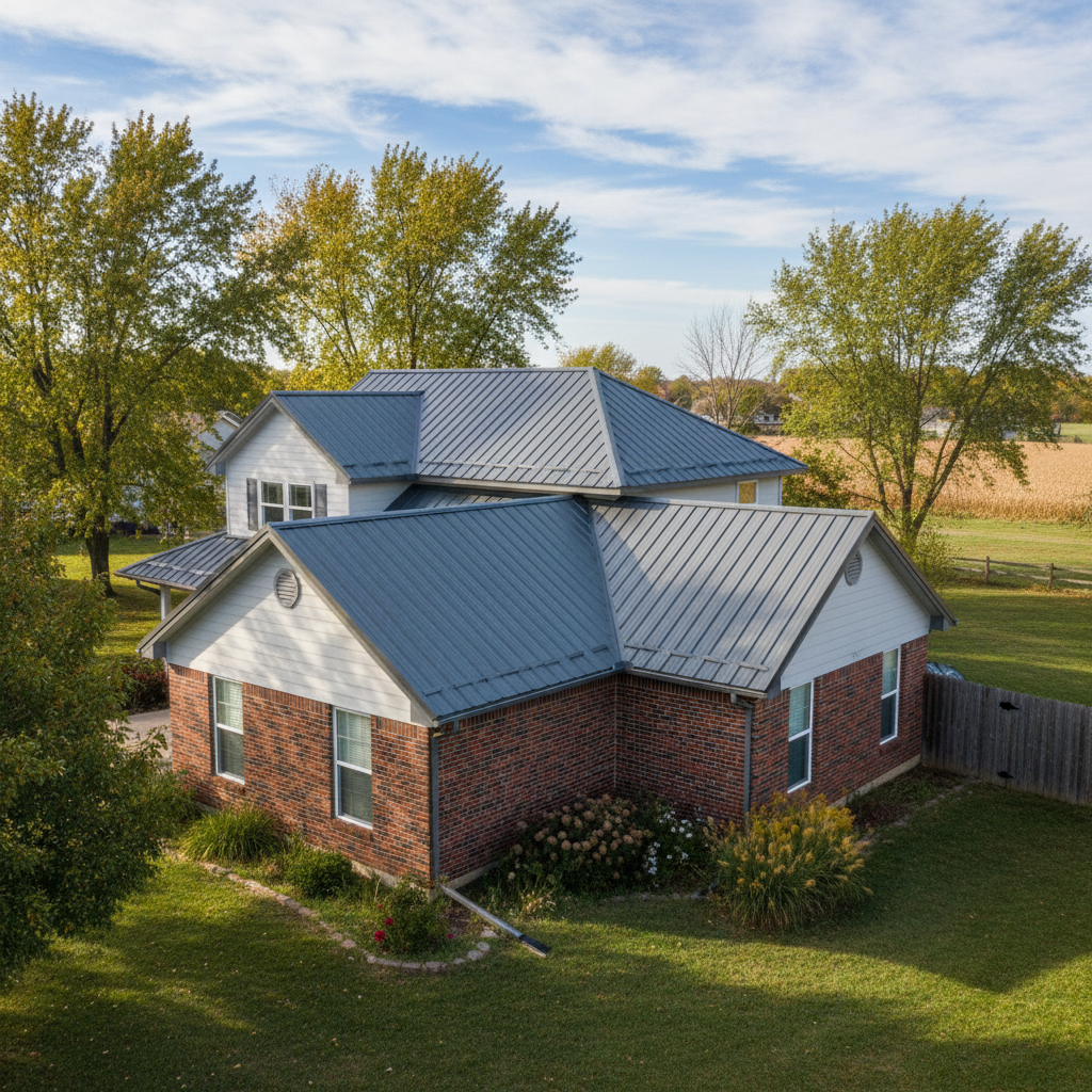 Completed metal roofing work at a residential property in Derby, KS