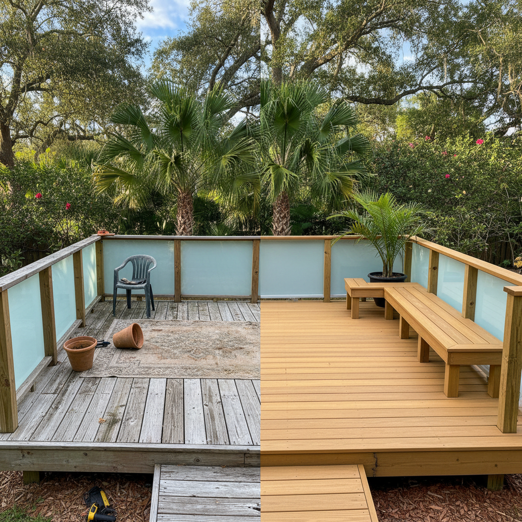 Completed deck construction work at a residential property in St Cloud, FL