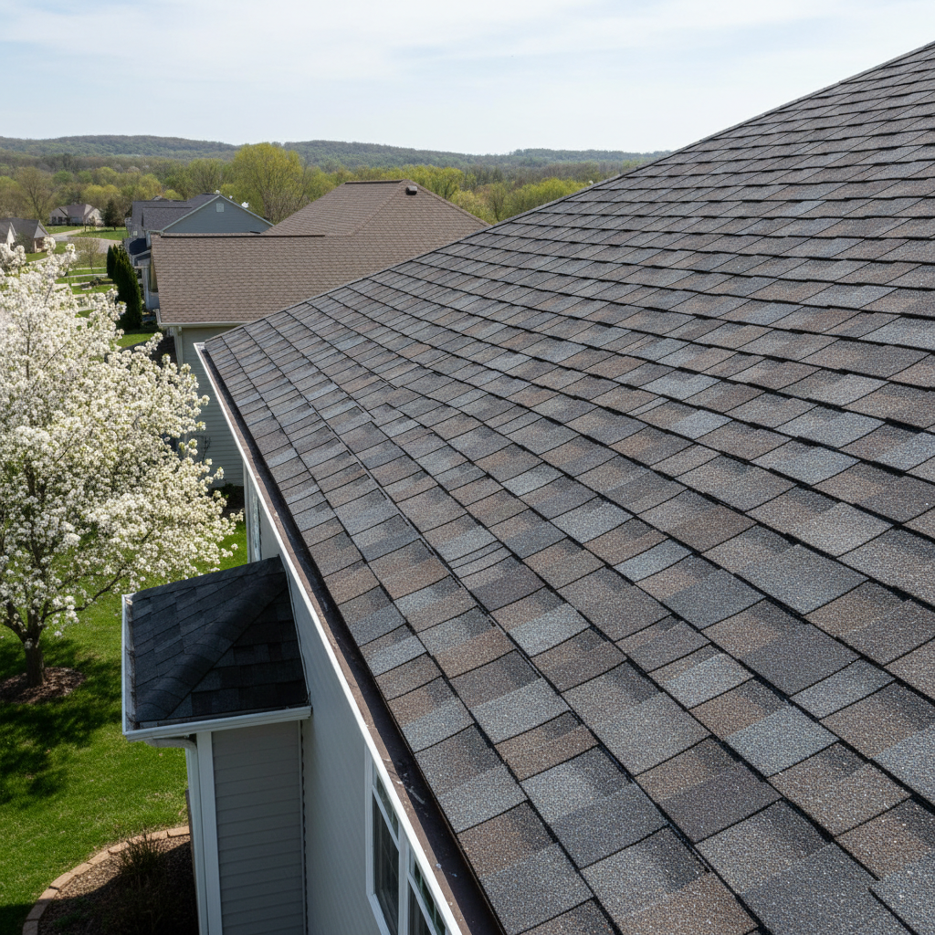 Completed roof replacement work at a residential property in Leavenworth, KS