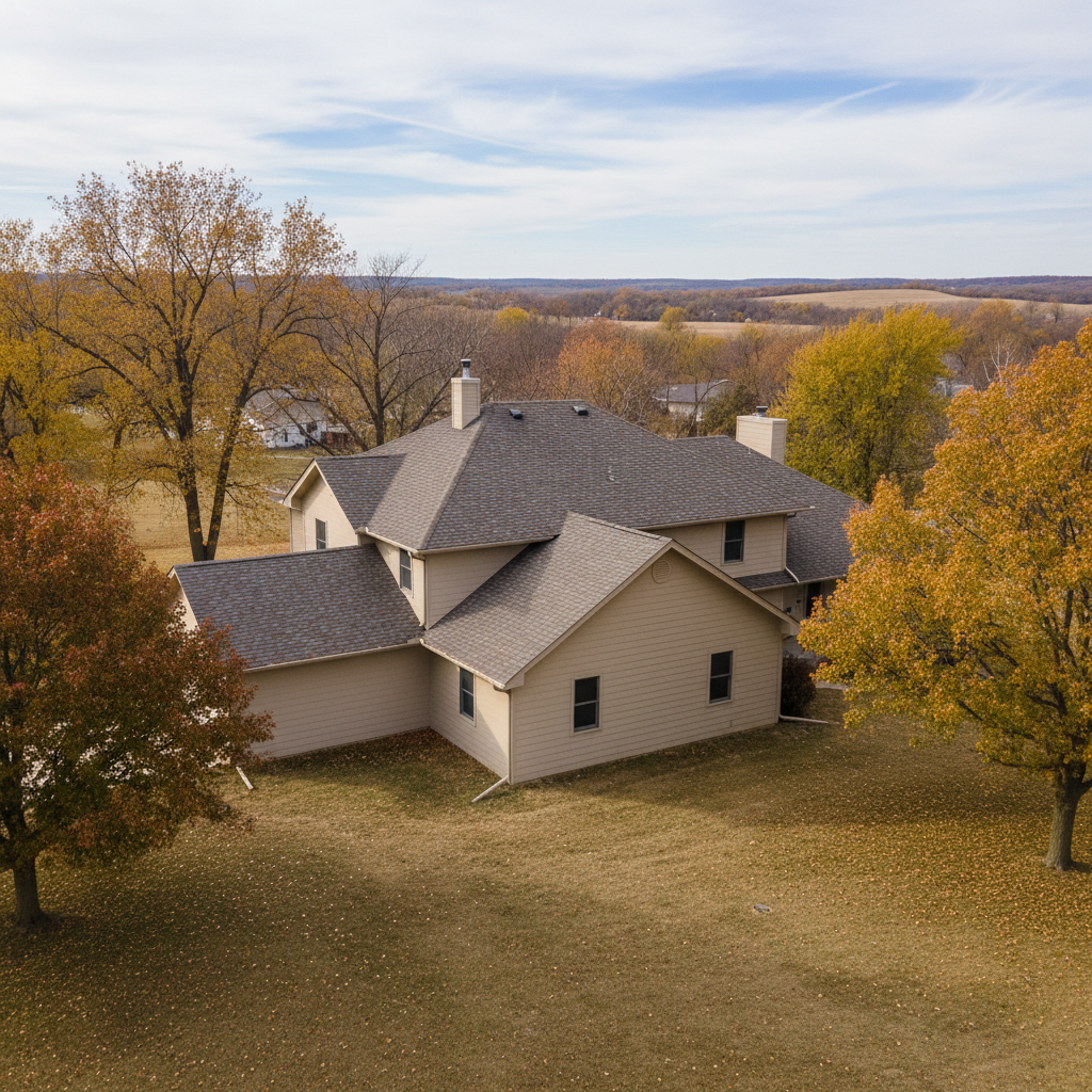 Completed roof repair work at a residential property in Emporia, KS