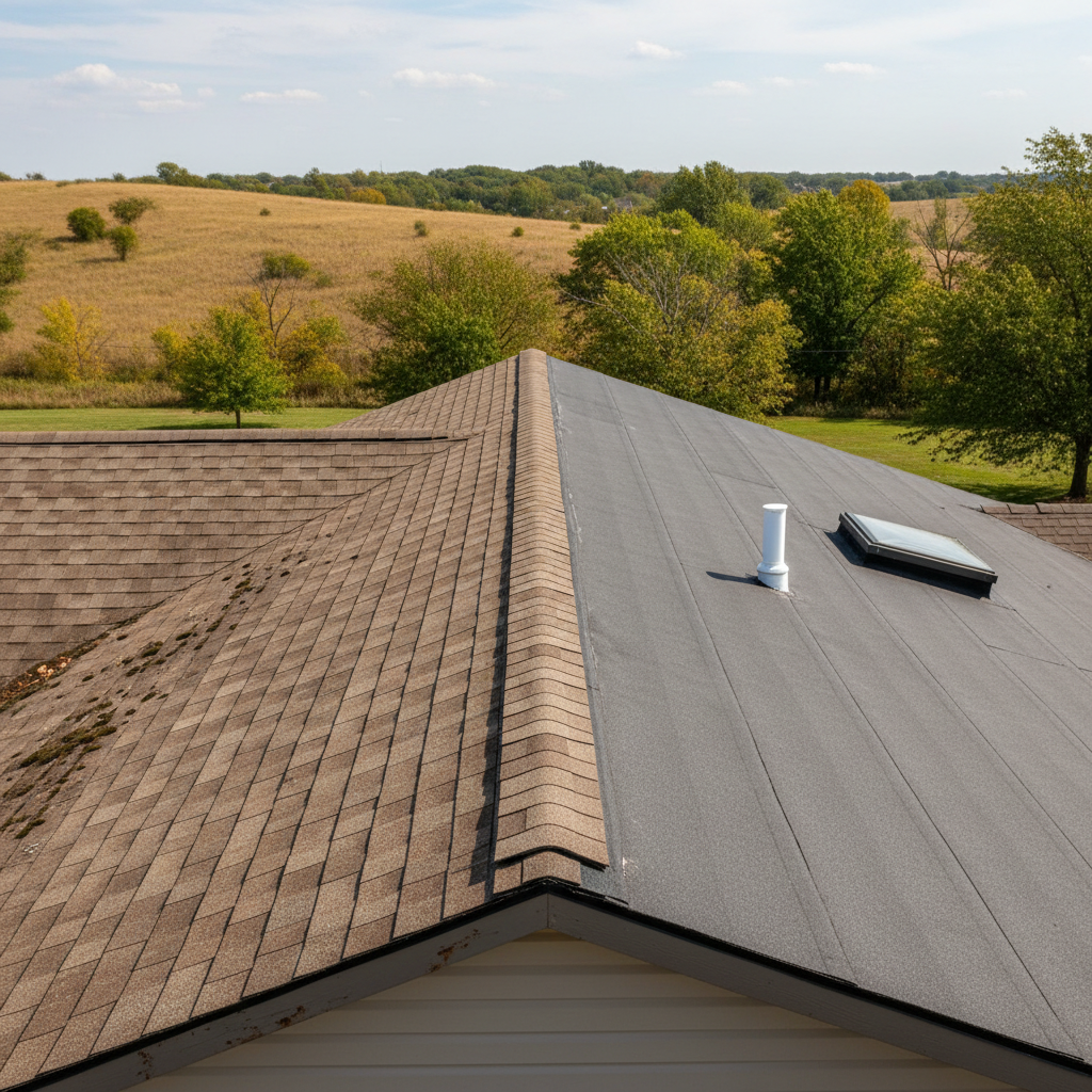 Completed flat roofing work at a residential property in Leavenworth, KS